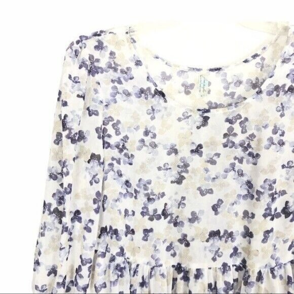 Free People Sheer Floral Babydoll Tunic Dress Flutter Sleeves Size S Purple - Picture 5 of 8
